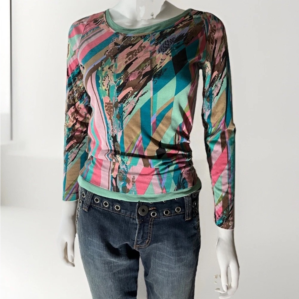 AVIU Long Sleeve Silk Blend Multi-color Long Sleeve T-Shirt Small